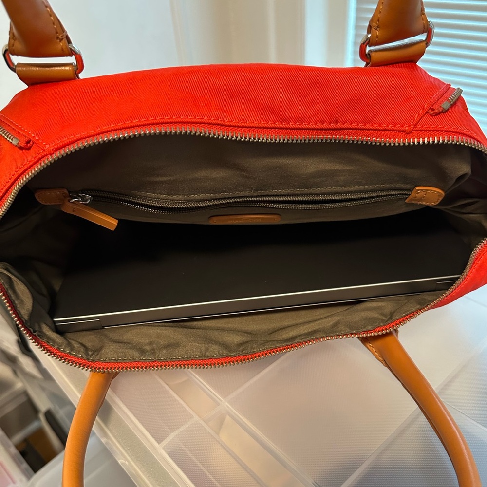Kipling bright orange bag with brown leather straps - Picture 12 of 12
